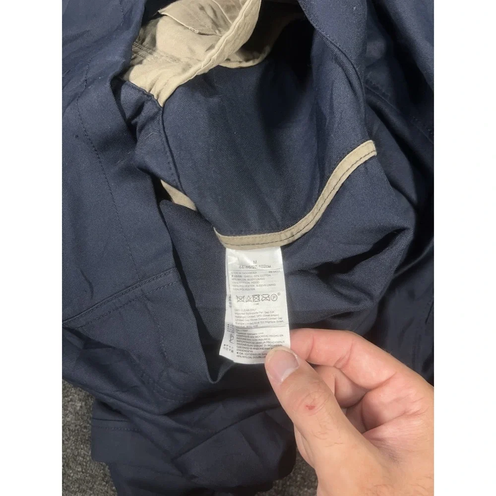 Banana Republic Jacket Medium Navy Utility Chore Field Stowaway Hood Waterproof